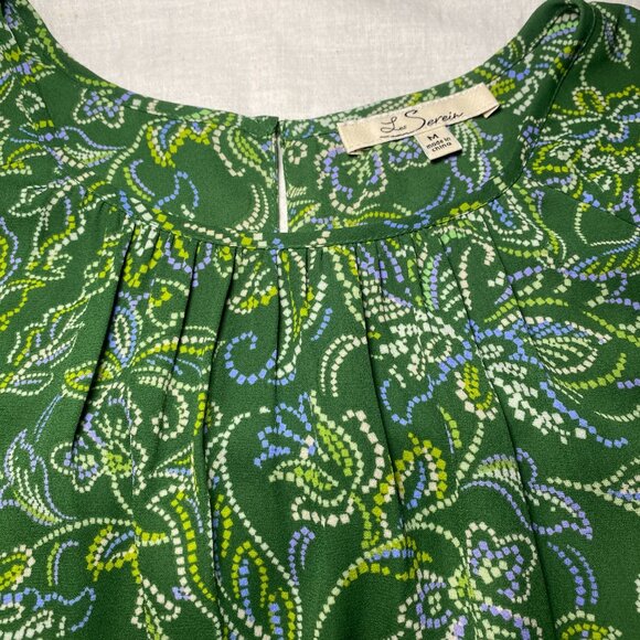 Les Serein Analia Pleated Blouse Womens M Green Floral Sleeveless Keyhole EUC - Picture 4 of 9